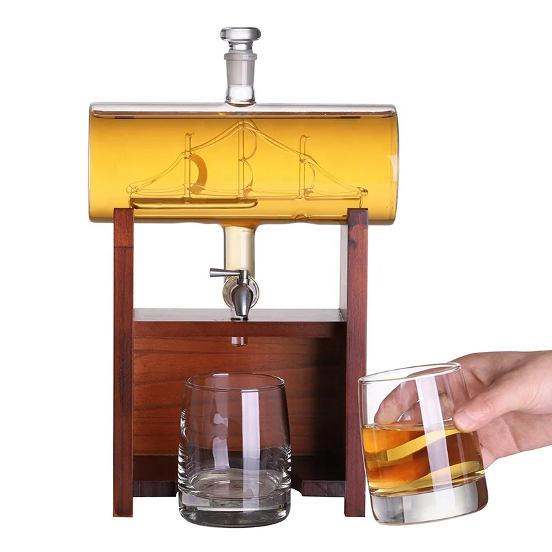 Hot Sale Hand Made Borosilicate Glass Bourbon Wine Barrel Liquor Decanter Whiskey Set for Alcohol with Glasses Box
