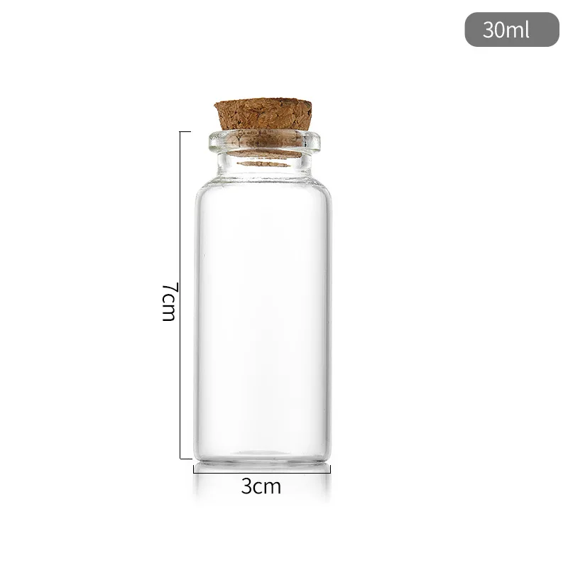 30mm Small DIY Crafts Vials Jars Packaging Bottles Test Tube Transparent Clear Glass Bottles with Cork Stopper
