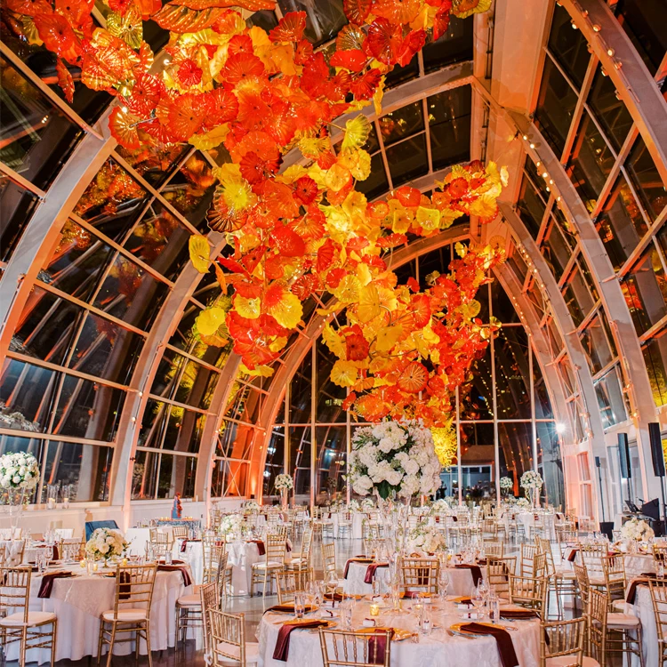 Beautiful Lotus Leaf Design Hotel Lobby Villa Dining Room Custom Murano Glass Led Chandelier