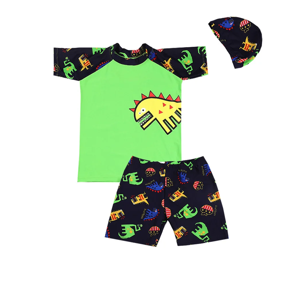 2021 Children 3 Pieces Swimwear sets Cartoon Printing Dinosaur Boys Swimming Trunks Hat Swimsuit For Kids