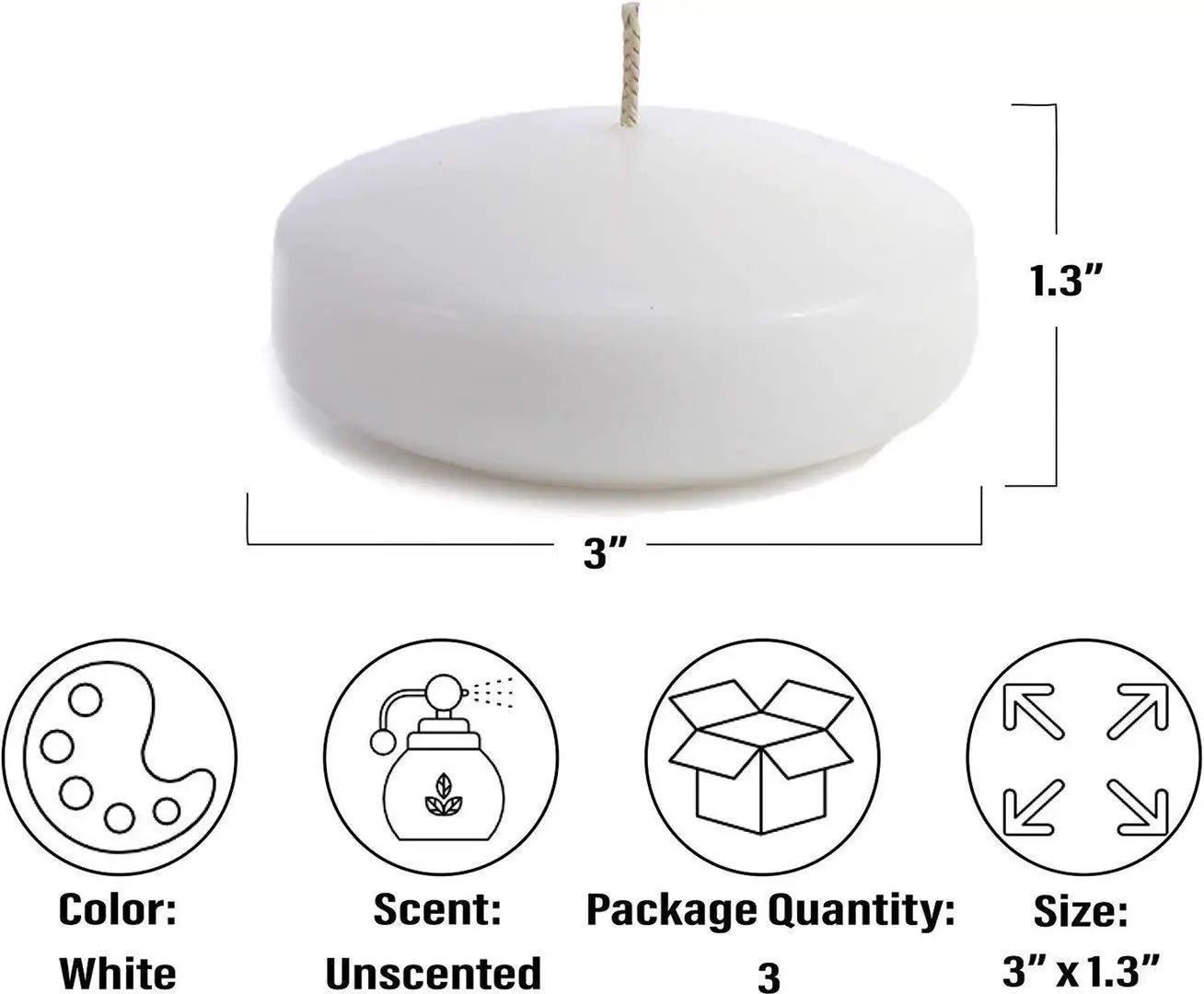wholesale paraffin wax high quality 3'1.3inch white unscented floating candles for wedding party restaurant