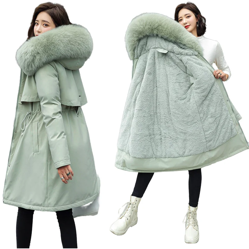 2024 new women parka jacket in the long hair collar and velvet cotton-padded jacket long winter down jacket for women