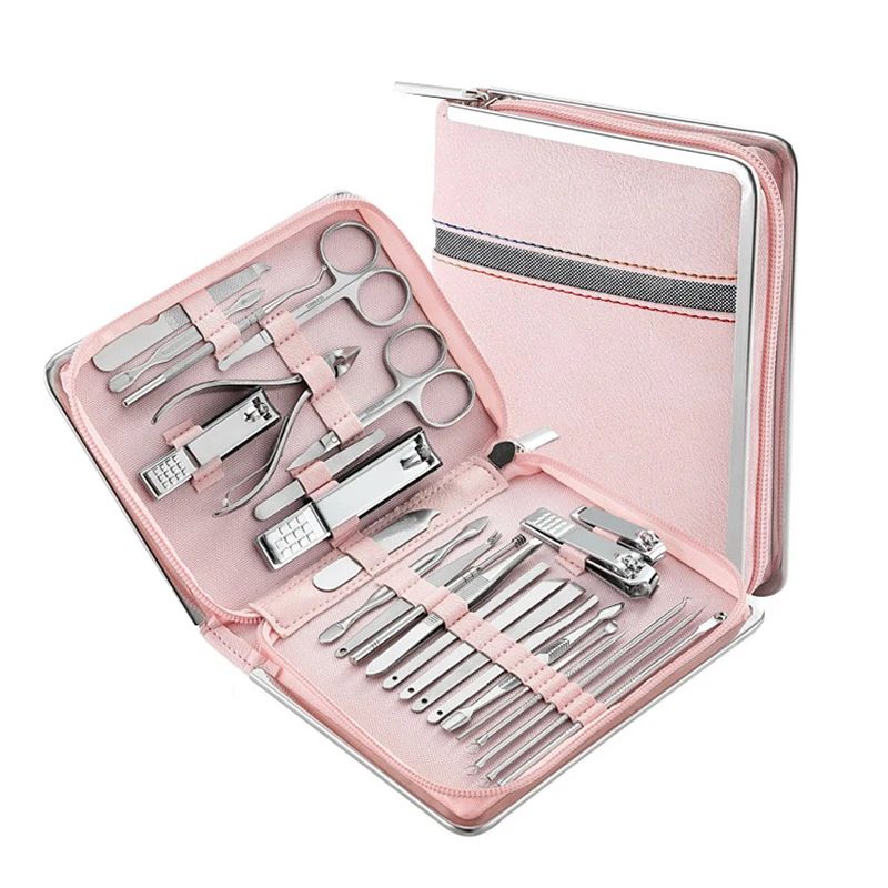 Miss You 26 Pcs  Custom Logo Personal Manicure Kit Nail Tools Girls Pink Manicure Pedicure Set with Zipper Case