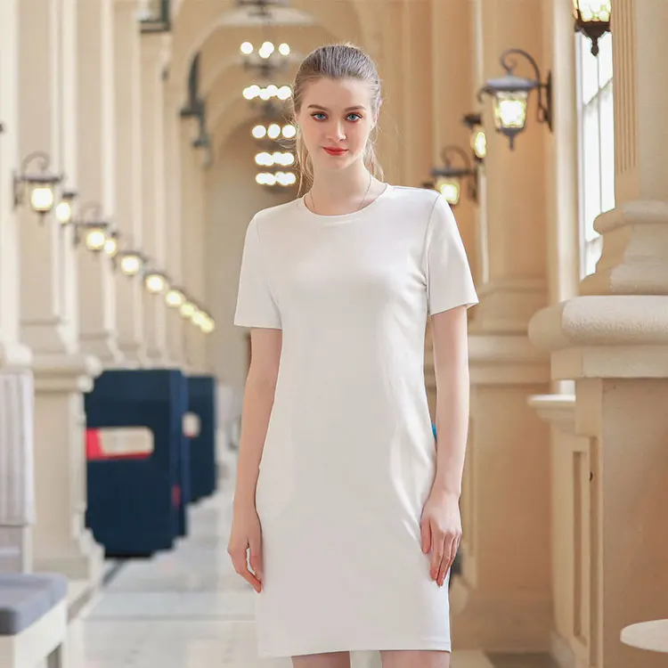 Wholesale Fashion White Summer Dress 100% Cotton Long Sleeves Ruched Side Fitted Mini Ladies Shirt Dress