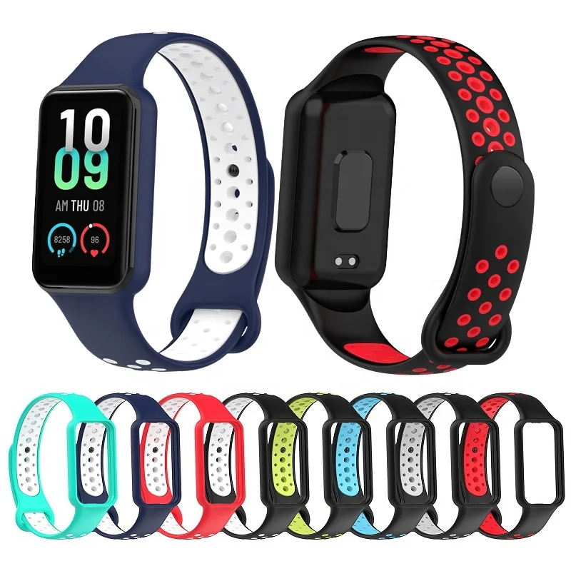 Смарт-часы дышащий браслет с отверстиями замена для Amazfit Band 7 двухцветный спортивный силиконовый ремешок часов