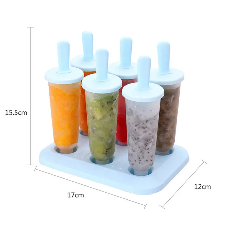 6 Cells Ice Popsicle Mold Plastic Ice Cream Mold Cube Tray with Lid Reusable Mould with Stick DIY Ice Lolly Mould