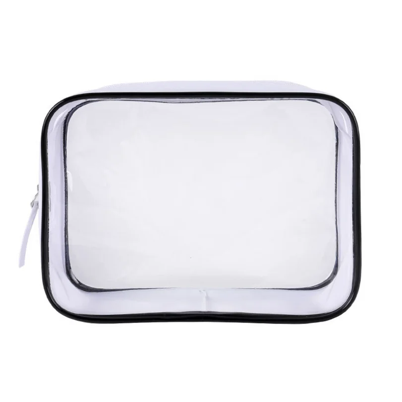 Custom LOGO white plastic zipper travel makeup transparent clear PVC clear toiletry cosmetic bags & cases