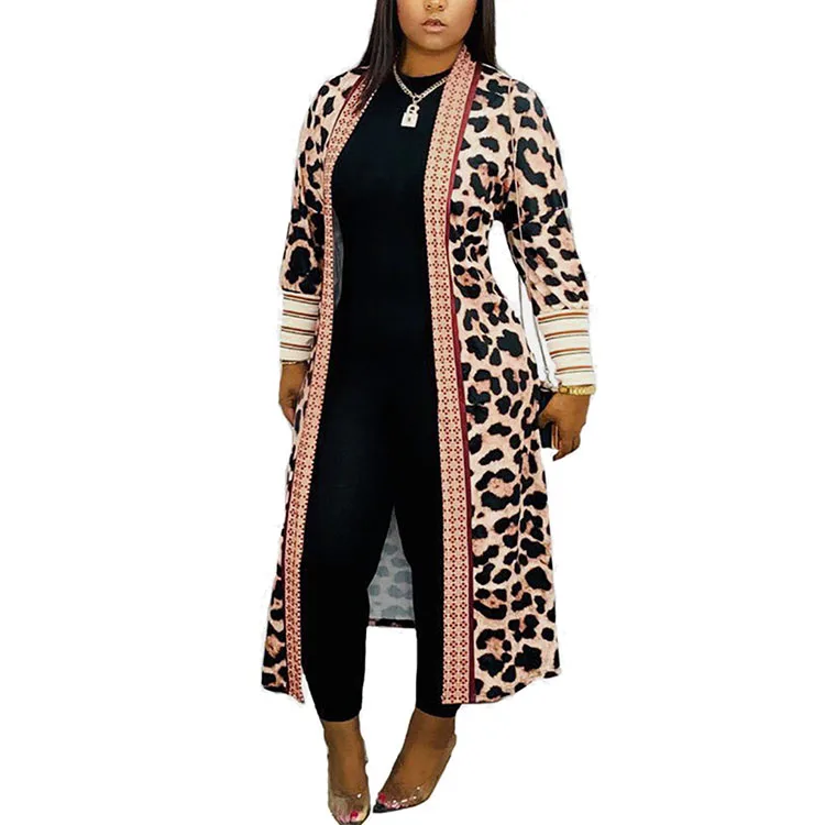 
Knitted women long jacket leopard coats cardigan sweater 