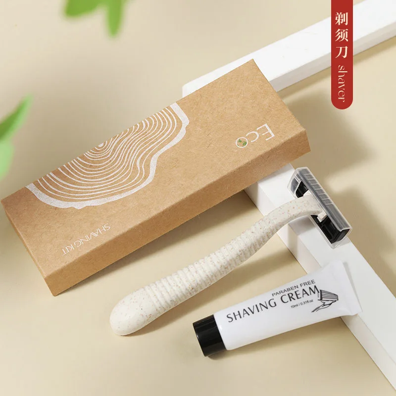 Hotel Hospitality Supplies Bathroom Men Accessories Biodegradable Eco Friendly Wheat Straw Disposable Travel Shaving Kit