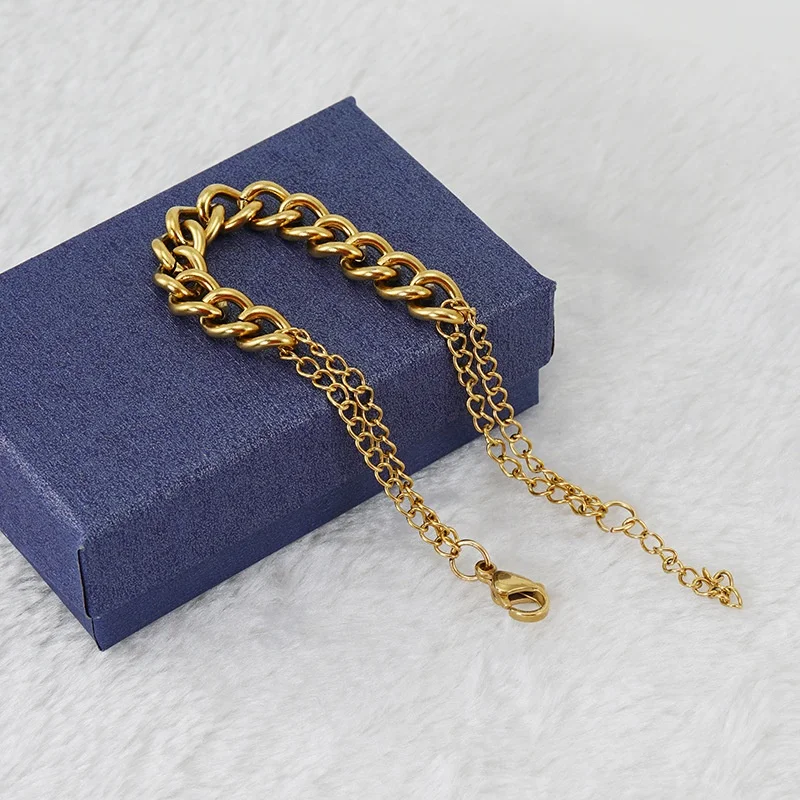 Fashion Joker 18K Gold Titanium Steel Chain Cross-Border European American Stainless Steel Bracelet Men Women Jewelry