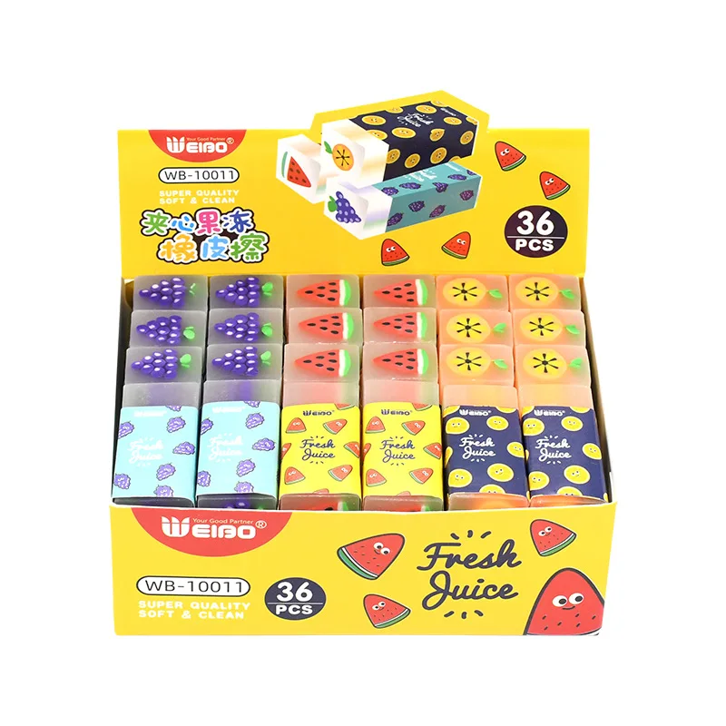 36pcs Pack Cute Cartoon Eraser And Reward Student Fruit Style Customizable Eraser Stationery For Pencil Party