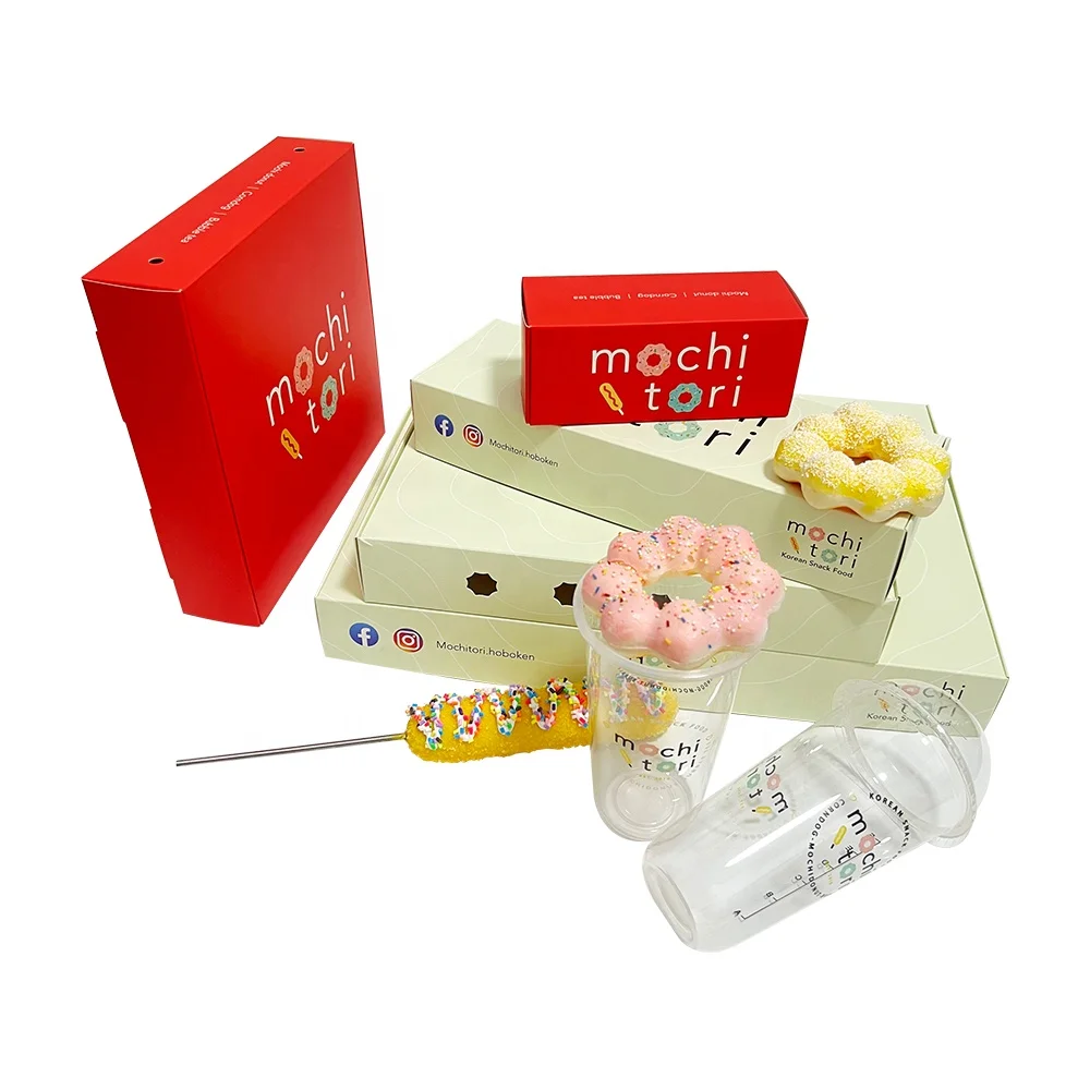 Wholesale Custom Printed Biodegradable Paper Fast Food Packaging Box Luxury Pink Mochi Donut Box With logo