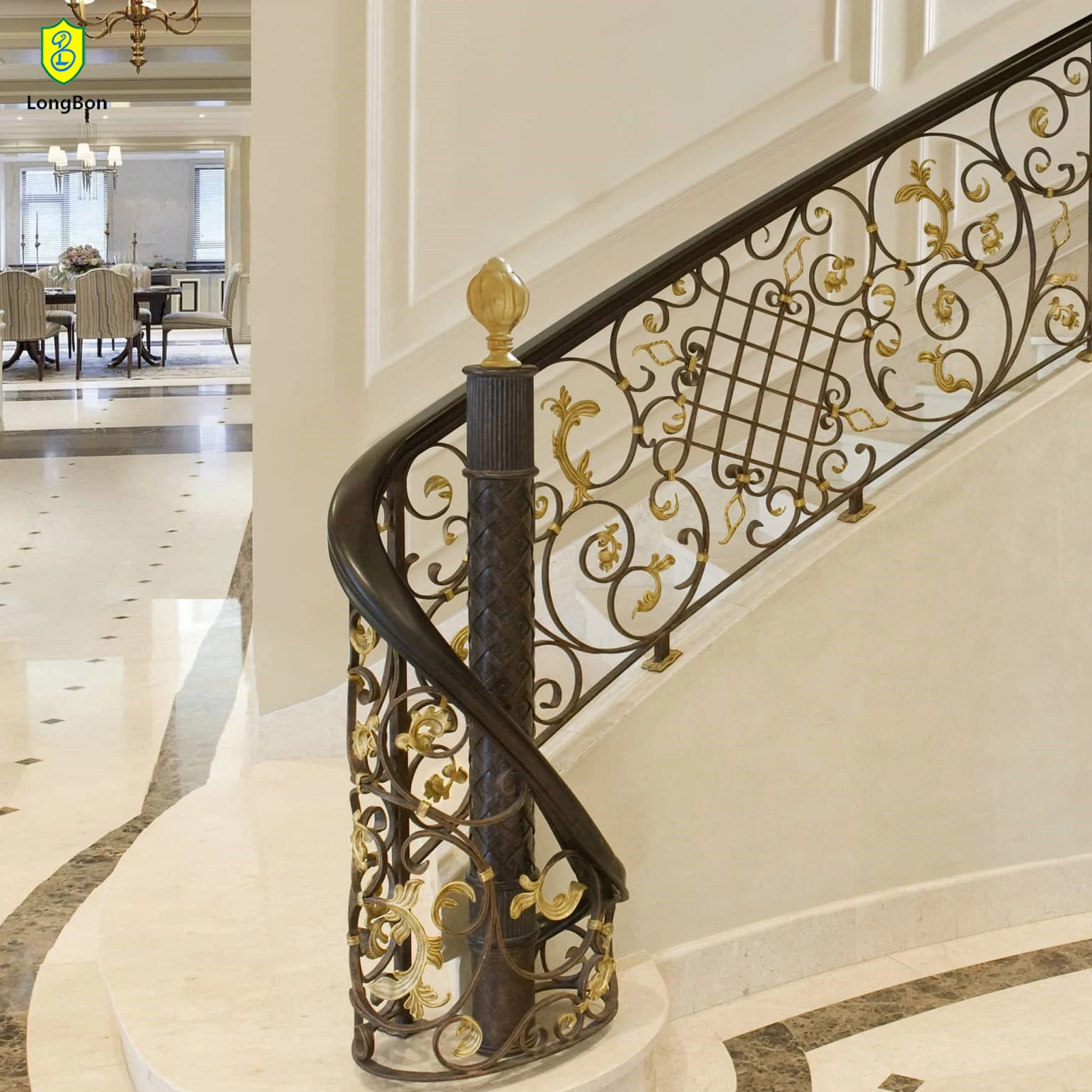 Wrought Iron Balcony Railing Design Metal Stair Handrail Gold Color Stair Handrail Fence Baluster