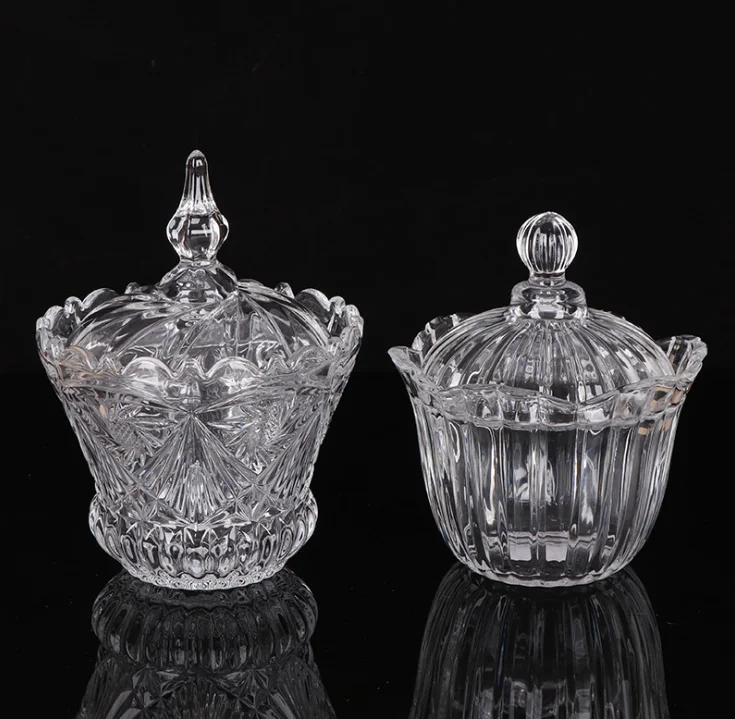 Wholesale Crystal Clear Glass Sugar Jar Sugar Bowl Glass Candy Jars with Lid