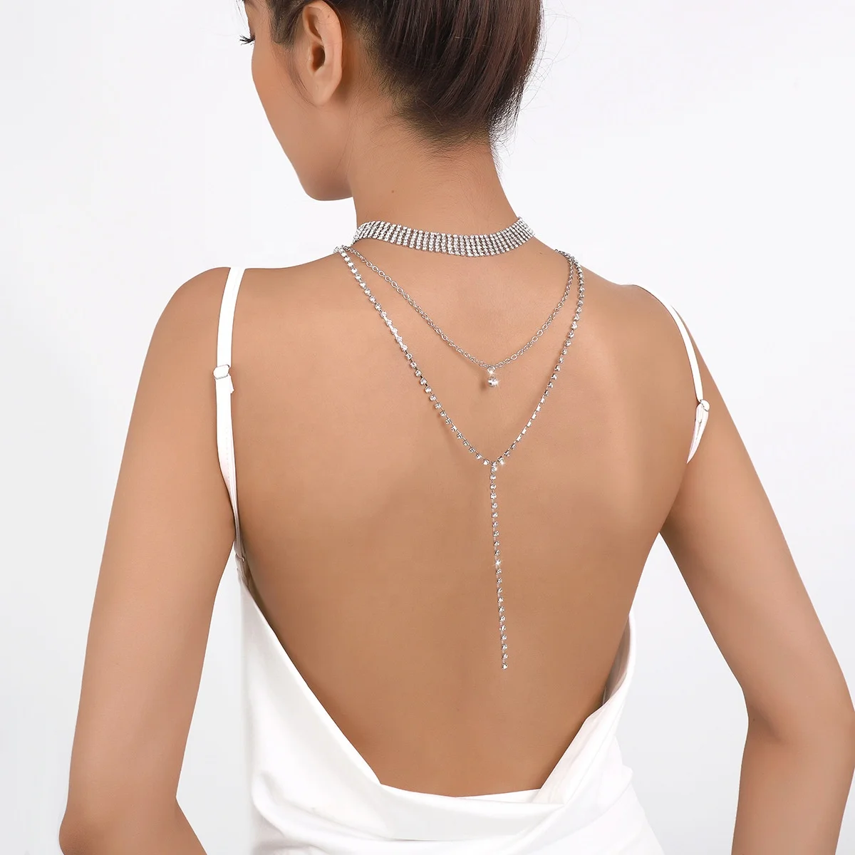 SHIHAN 2023 Multi Layer Crystal Diamond Choker Necklace Fashion Full Rhinestone Long Statement Necklace For Women Party Accessor