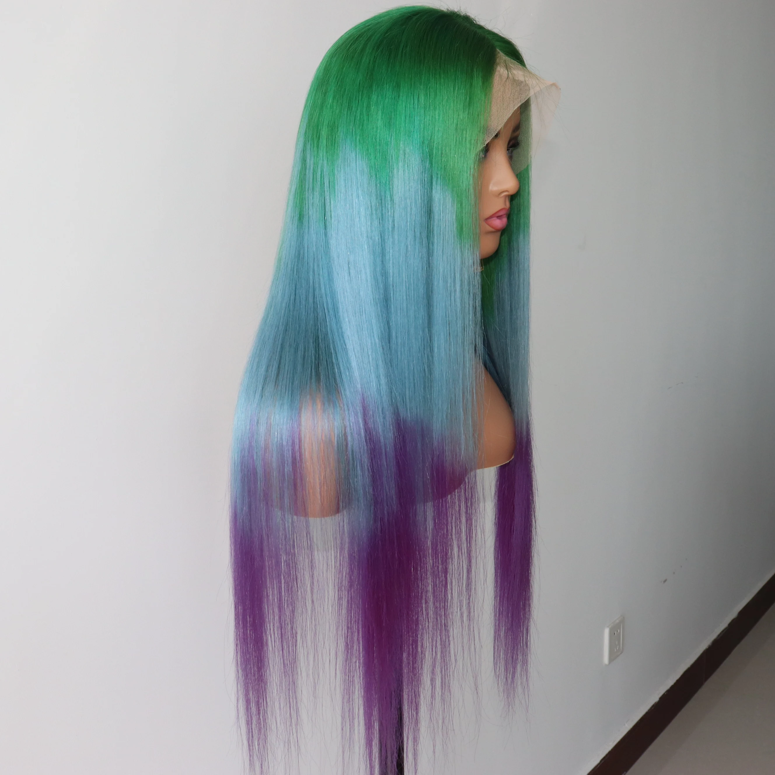 Hair Manufacture Wholesale Cheap Price T Color Green Blue Purple Lace Front Wig Silky Straight Wave Wig