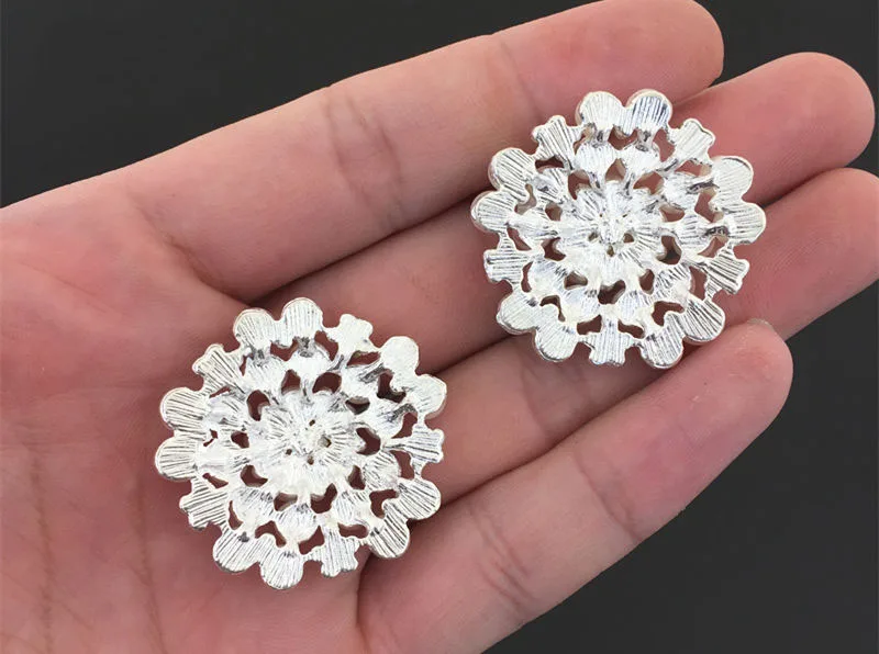 Wholesale 33mm Flatback Rhinestone Button With Pearl For Hair Flower Wedding Embellishment Pearl Button JM019