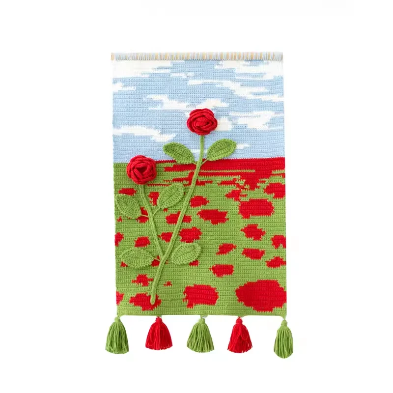 Customized Beautiful Artificial Flower Decorations Crochet Handmade Knitted Tapestry Garden Design Hangings