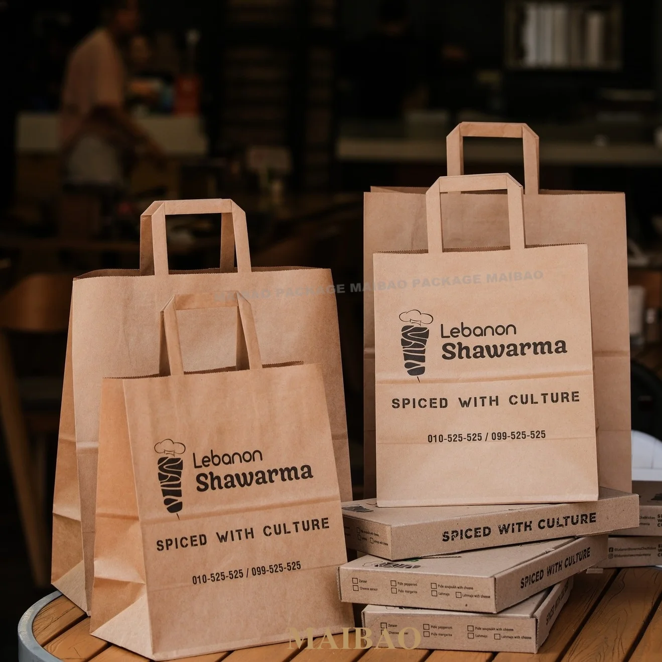 Custom Printed With Your Own Logo Delivery For Food Shopping Packaging Take Out Restaurant Shawarma Takeout Takeaway Paper Bags