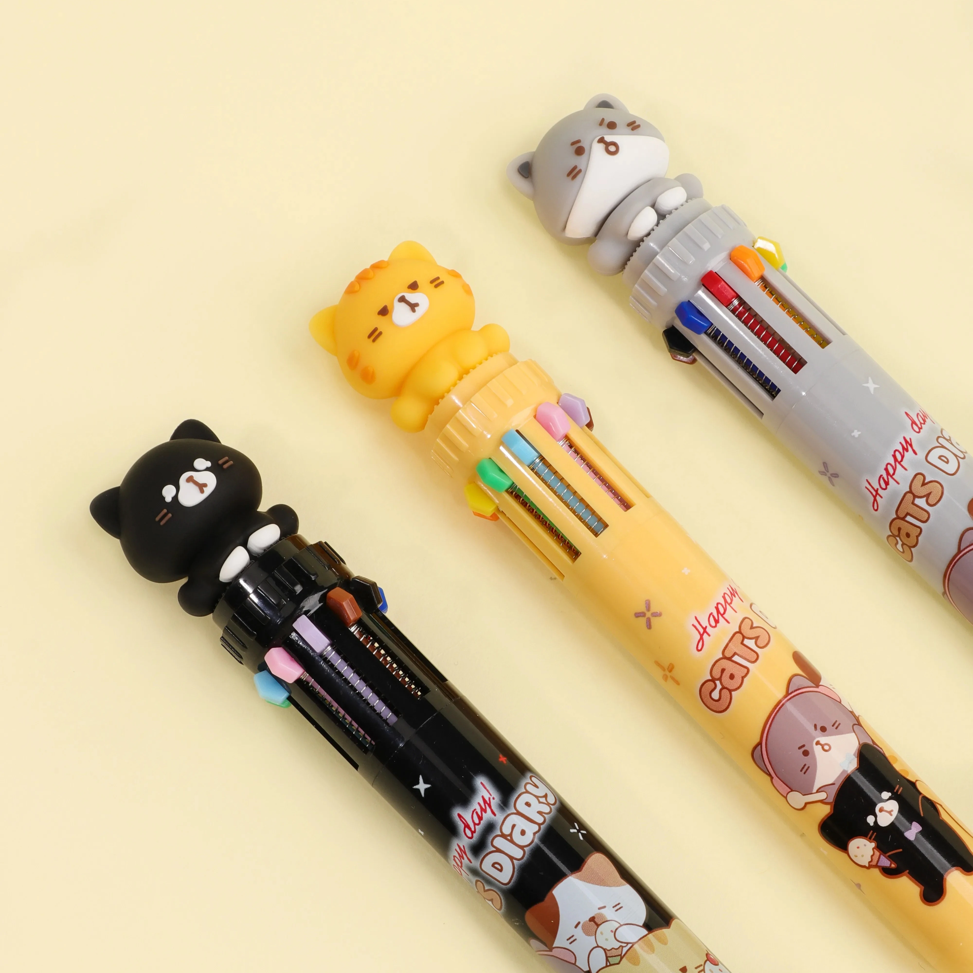 Multi-color diary note ballpoint pen 10 colors cute ballpoint gel pen kawaii cat school pen for kids