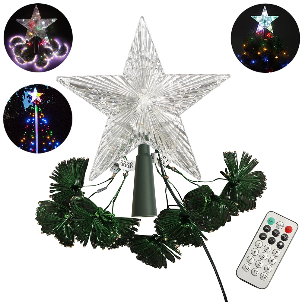 250 LED Electric Curtain Fairy Light RGB Color Changing Twinkle Star Christmas Tree Lights with Star Topper