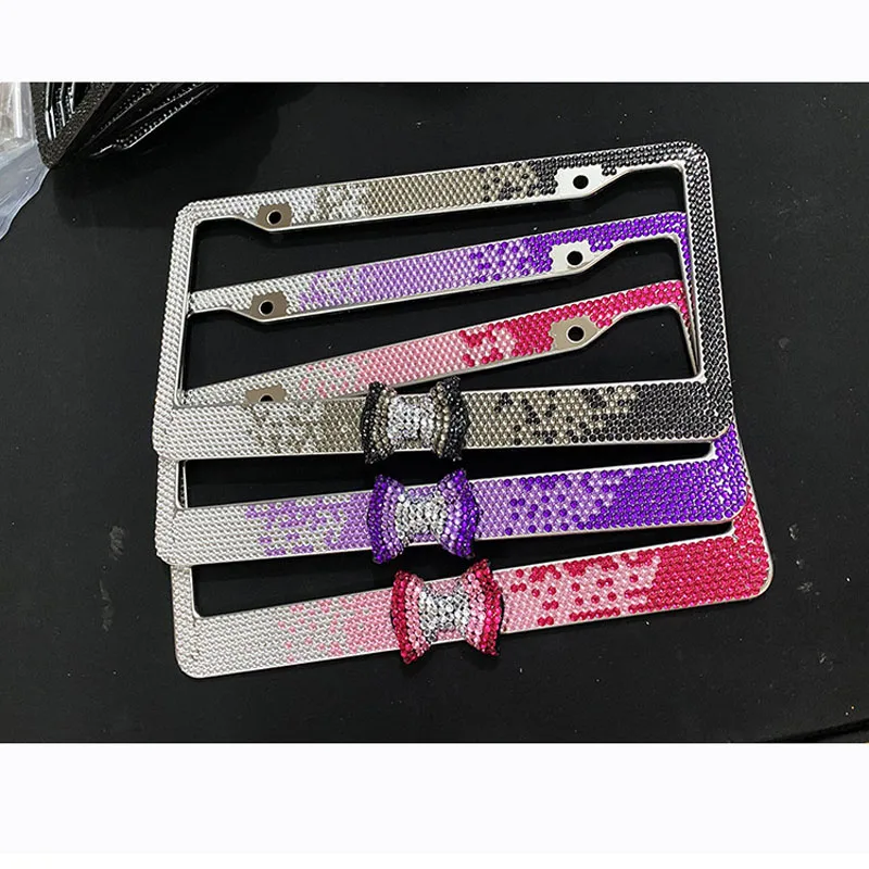 Handmade Bow Cap Covers Diamond License Plate Frame Sparkle Auto Bling Rhinestone Plate Frame Crystals License Plate Frame