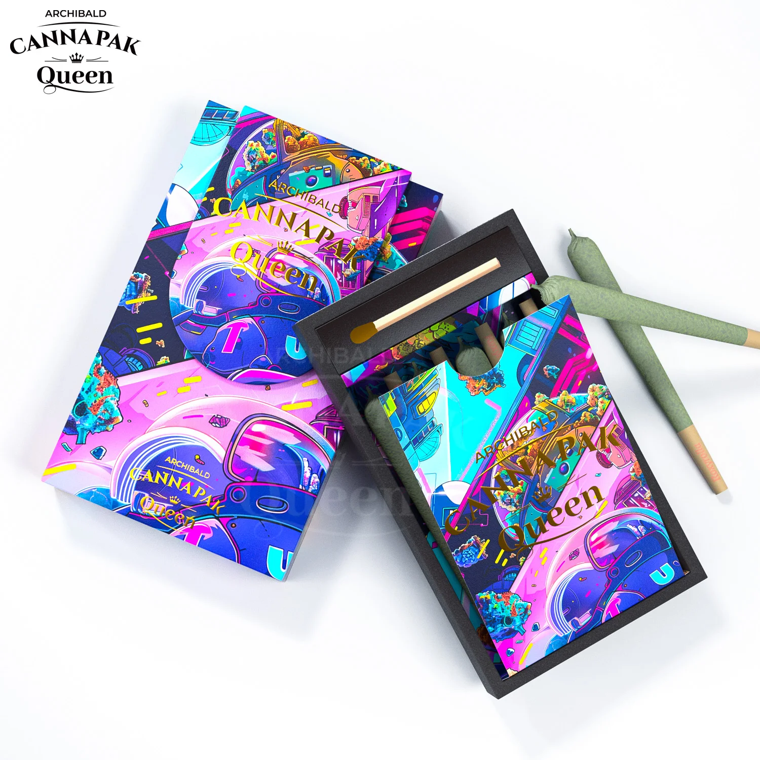 Archibald Wholesale Child Resistant Pre Cardboard Portable Roll Magnetic Flip Drawer Paper Box Packaging Cigarette Case