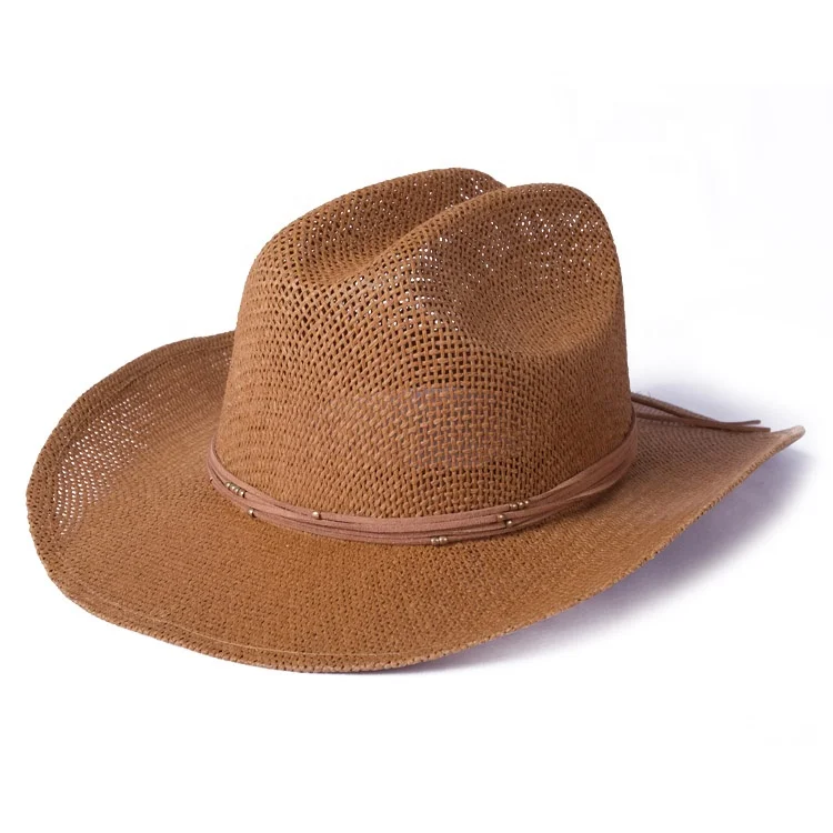 Summer Colorful Plain Mens Fishing Cowboy Straw Sun Hat With Colored Brim