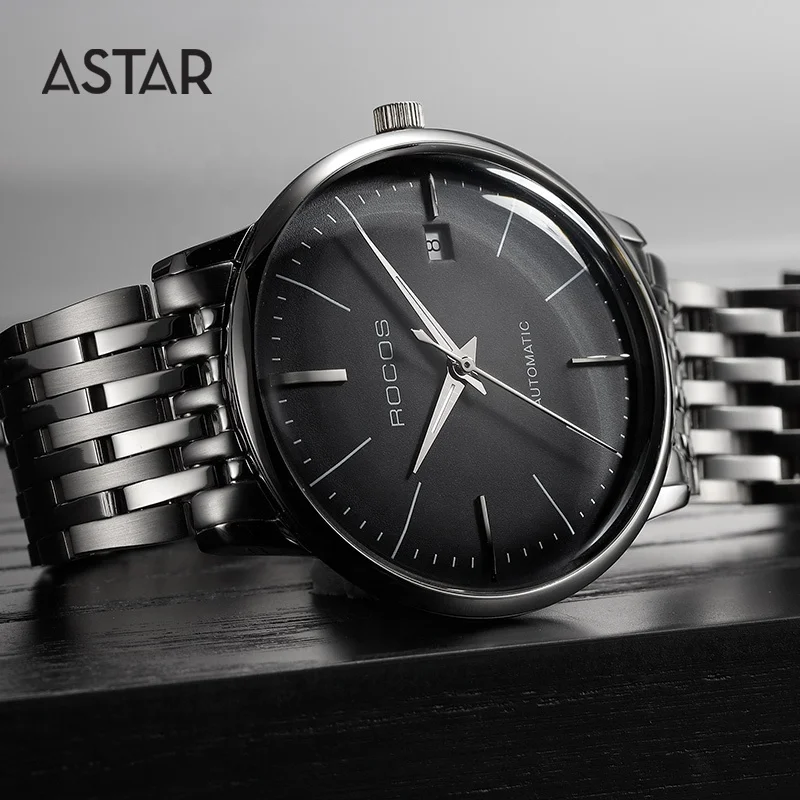 Luxury dome crystal glass 316L stainless steel Minimalist thin japan movt mechanical automatic wrist watch men for sale