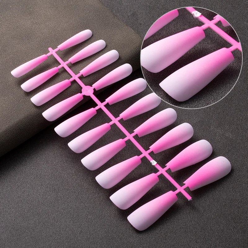 Tiktok Hot Matte Ladies Acrylic Artificial False Nails Set Gradual change Full Cover Press on False Nail For Girl