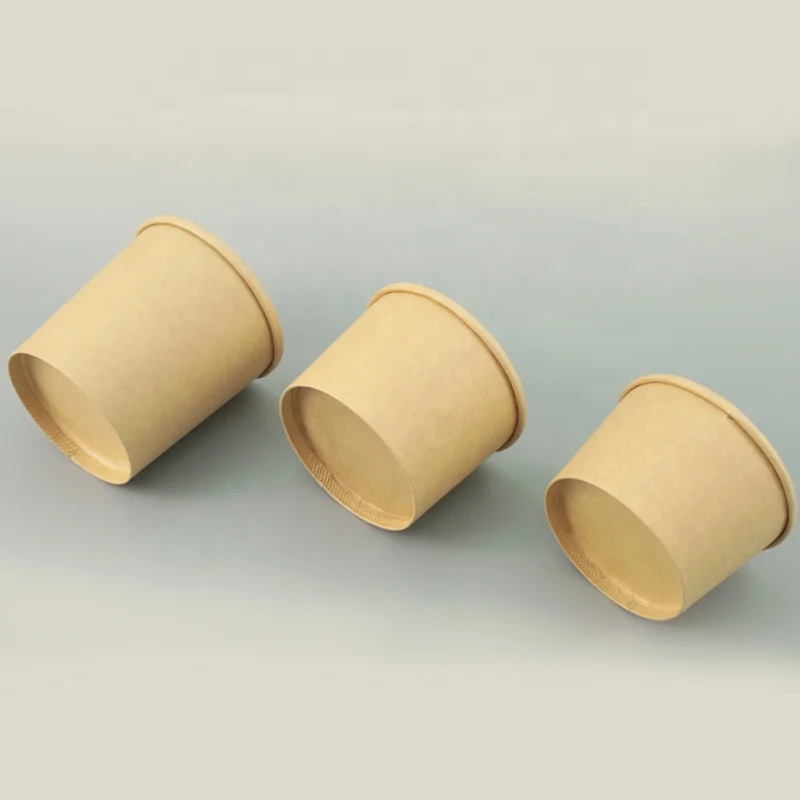 Disposable 8 12 16 24 32 Oz Kraft Paper Packaging Cup Bowl Noodle Bowl With Lid To Go Cups Paper Soup Ccup With Pla Coating