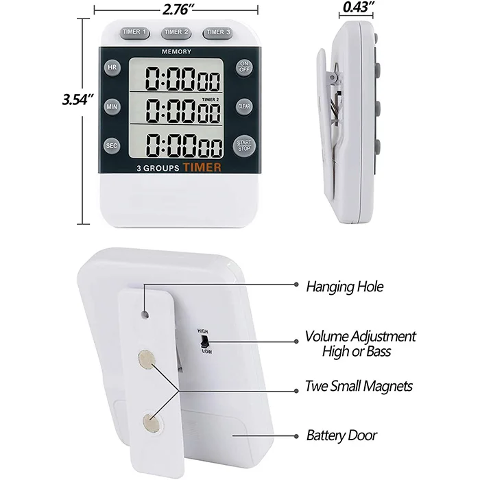 Digital 3 in 1 Countdown Timer 3 Channel Timer kitchen timer triple