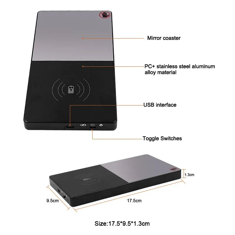 New Creative Multifunctional Makeup Mirror Design Mobile Phone QI Wireless Charger Pad with Mug Warmer Cup Heater