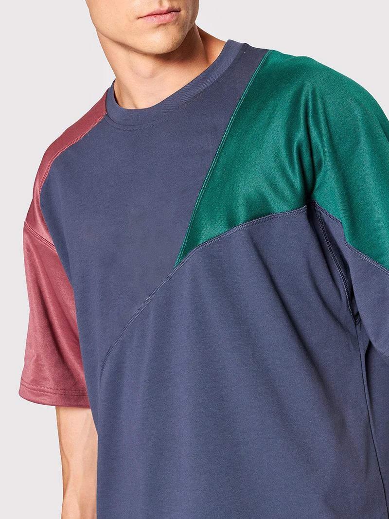 Men's Oversized Stitching Contrast Tee Collage Design Drop Shoulders Blouse Printed T-shirts Printed Shirts Printed Tshirt