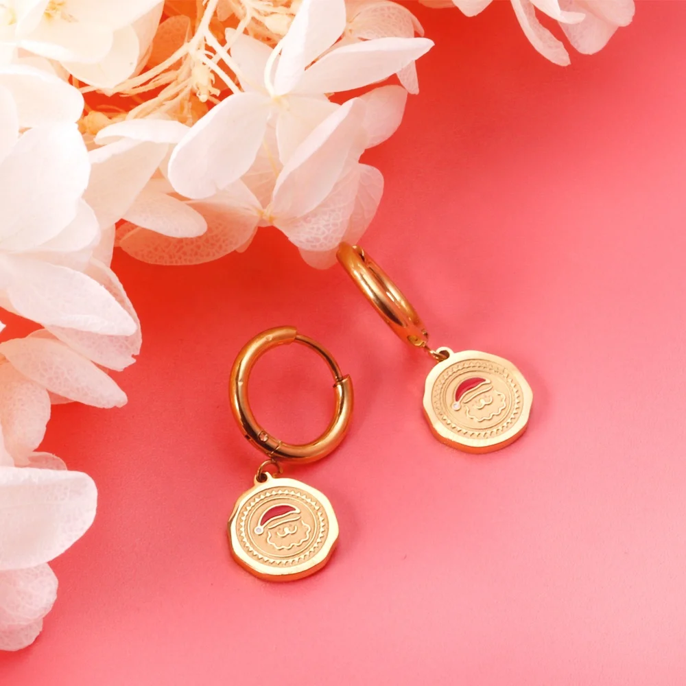 Hot Sale Christmas Jewelry Earrings Hypoallergenic PVD Gold Plated Christmas Elements Drip Oil Stainless Steel Earrings
