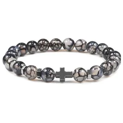 2022 Lion Head Leopard Head Bracelet Agate Buddha Head Cross Bracelet 8mm Beaded Stretch Bracelet for Women Men