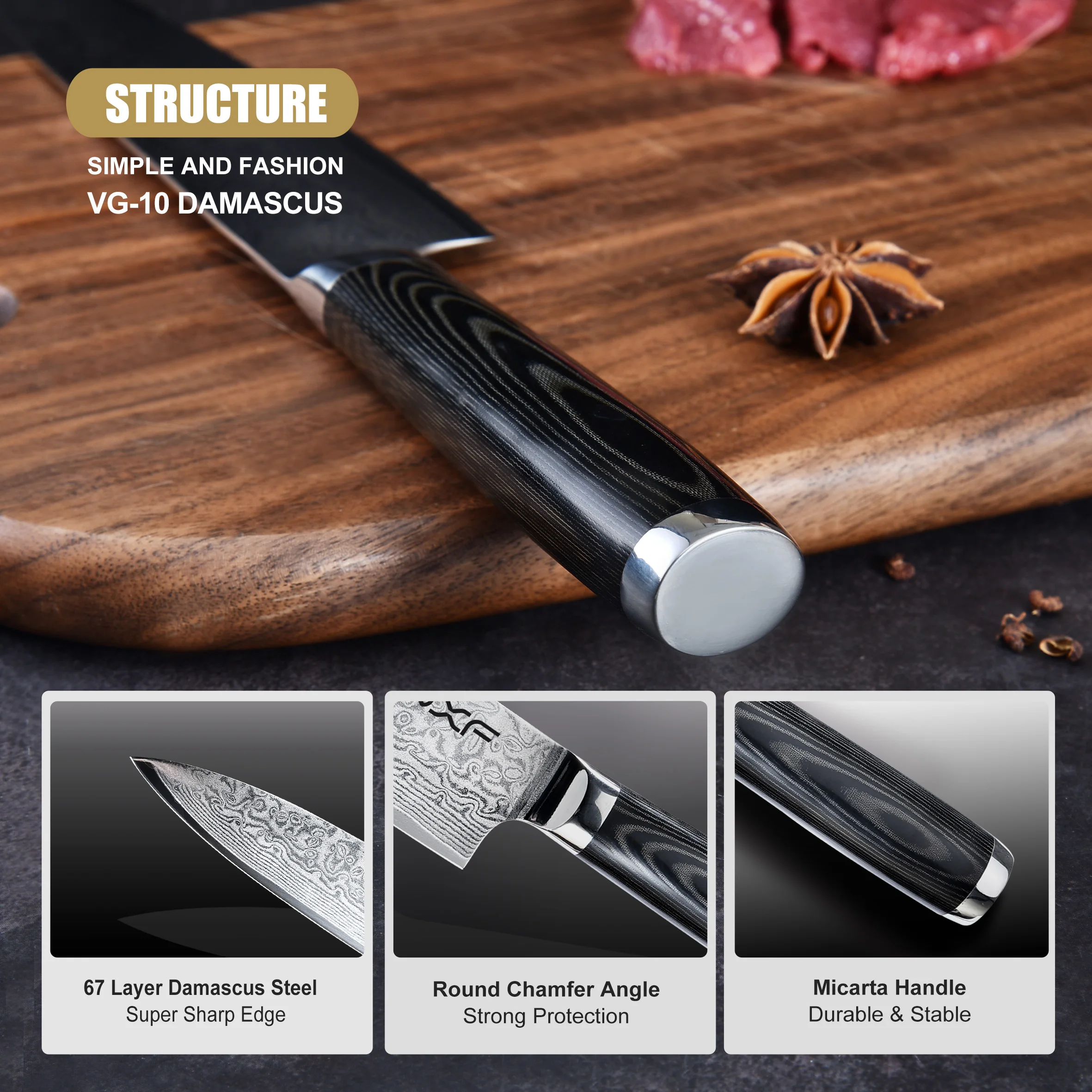 8 Inch Professional VG-10 Damascus Steel Kitchen Knives Chef Knife with Micarta Handle