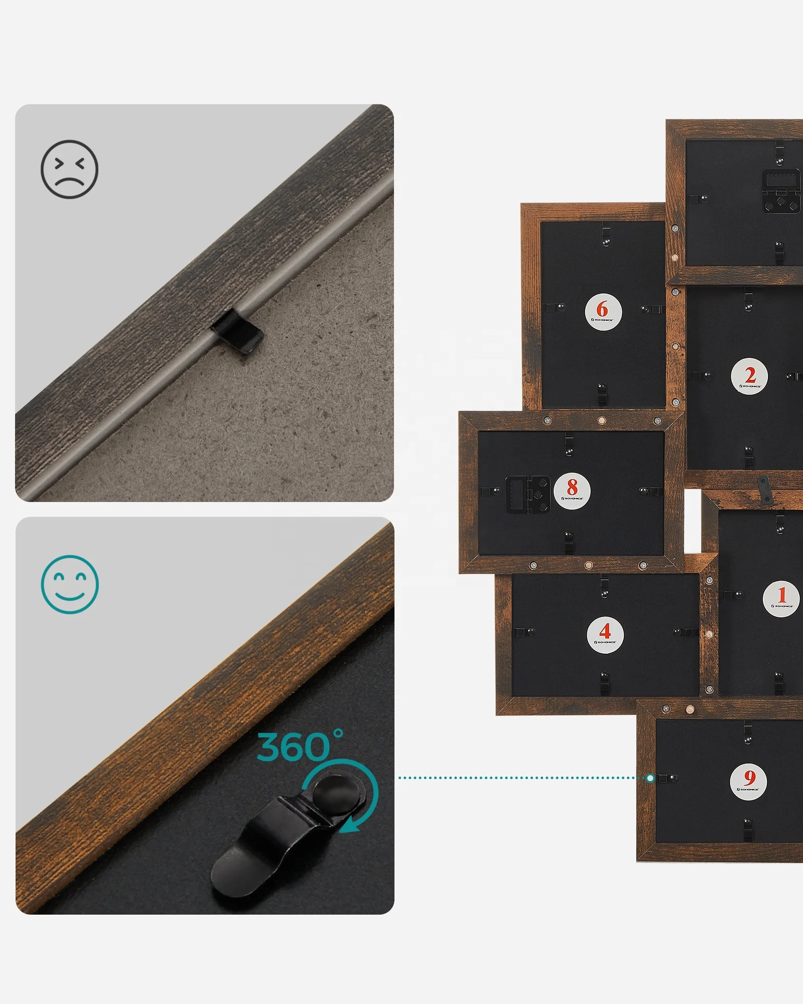 SONGMICS Wall Mounted Collage Picture Frames for 10 Photos in 10 x 15 cm Decorative Photo Frame