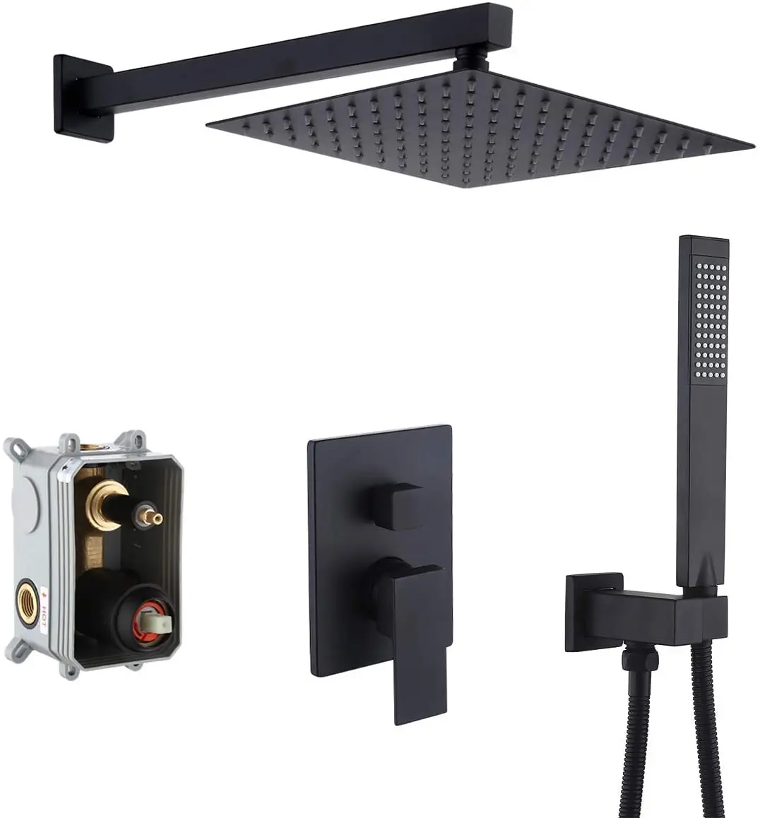 Rainfall Shower Head Handheld Spray Bathroom Shower Faucet Set Complete Square Matte Black Rain Shower Set