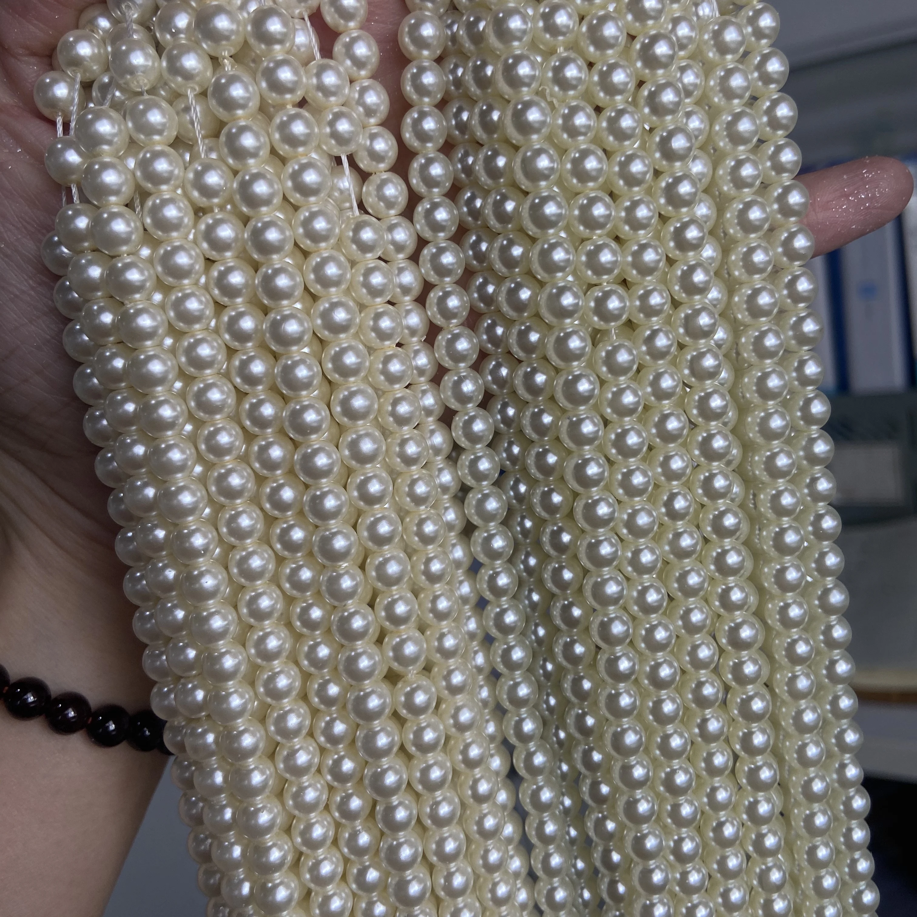 Light Cream 6mm round Small Bead Pearl Strands Loose Color Pearls for Jewelry Decor 4mm Diameter Stock for Sale