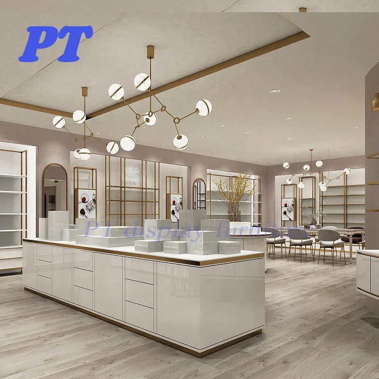 Customized Modern Mall Wood Perfume Showcase For Interior Design Display Cabinet Beauty Supply Shop Cosmetic Store