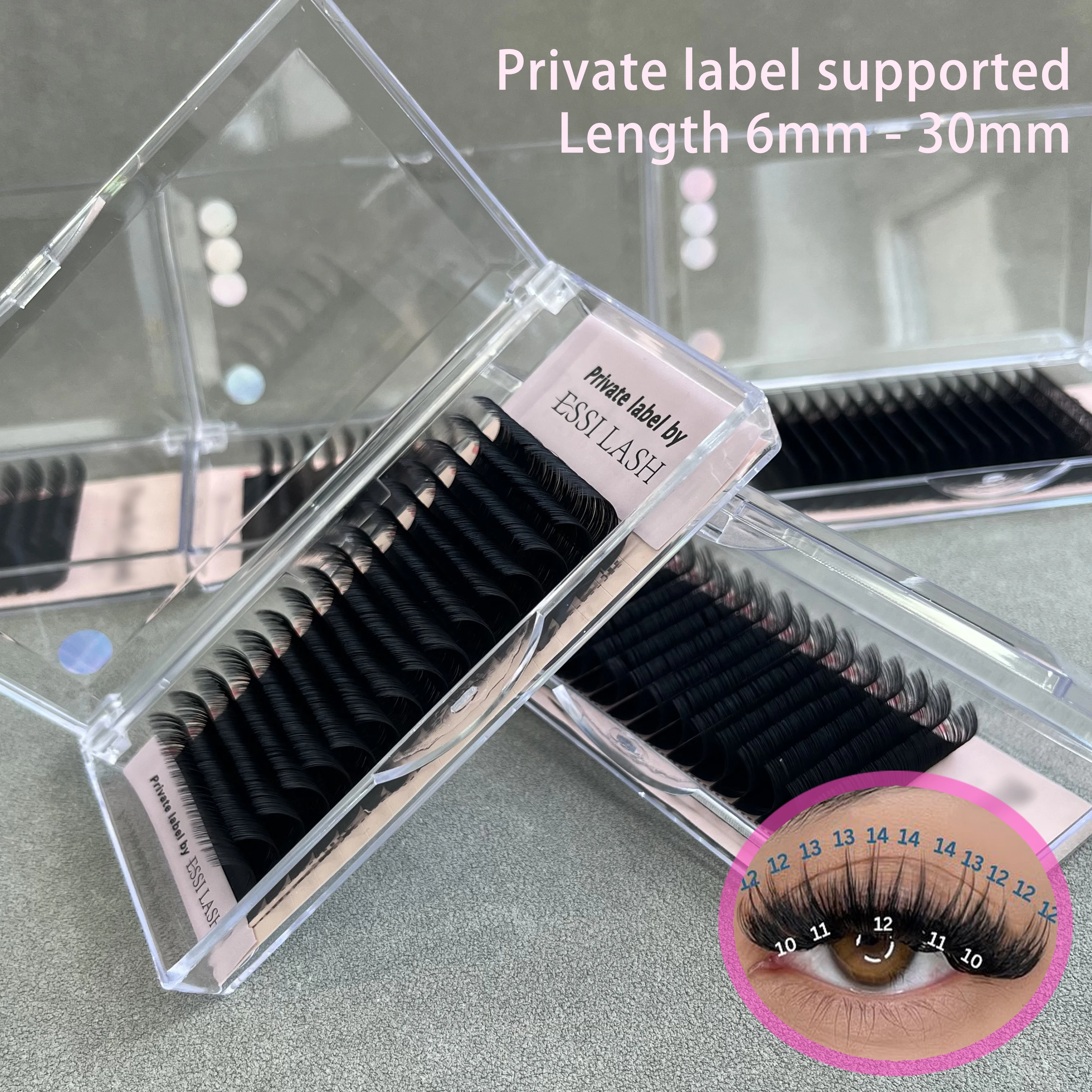 In Stock Fluffy Dark Matte Black Volume Eyelash Extension Trays Cashmere Handmade 0.03 0.05 Eyelashes Custom Private Label