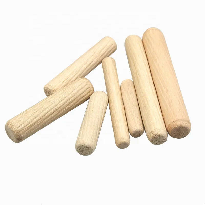 Furniture Hardware Wooden Beveled Ends Tapered Straight Grooved Wood Dowel Pins For Furniture