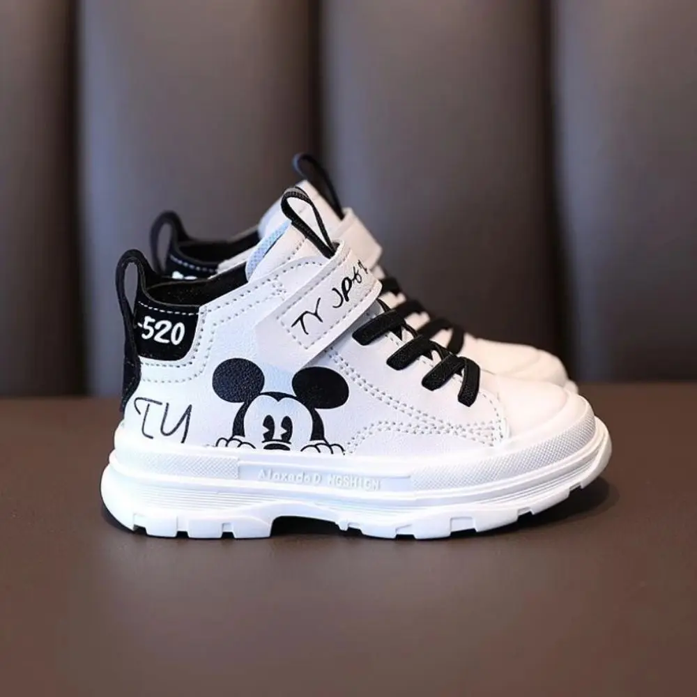 New Children Mickey Mouse Boots Boy Breathable Casual Sneakers Leather Kids Rubber Boots