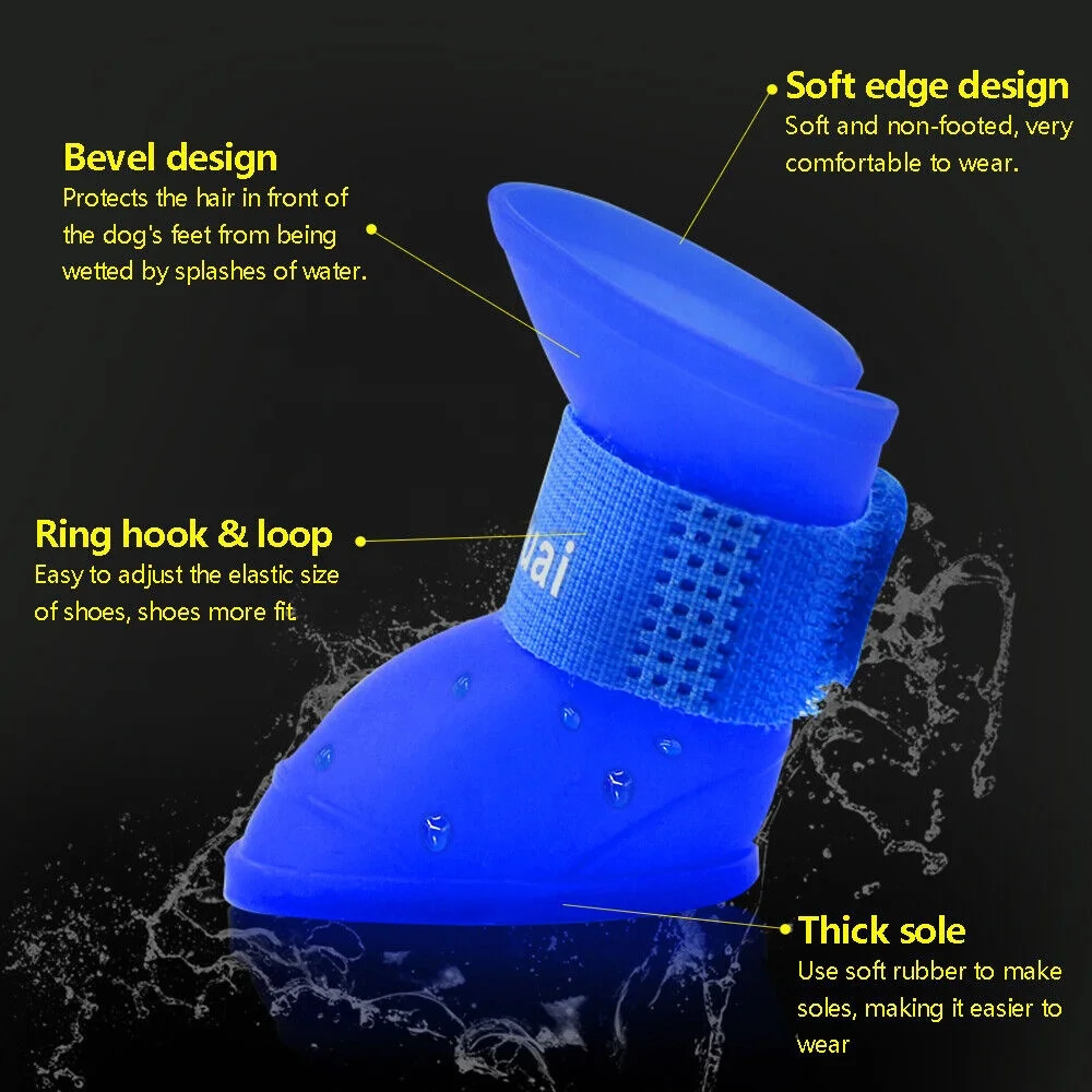 Custom Waterproof Anti-slip Soft Rubber Cute Small Puppies Design Paw Protector Outdoor Silicone Dog Rain Boots Shoes For Pet