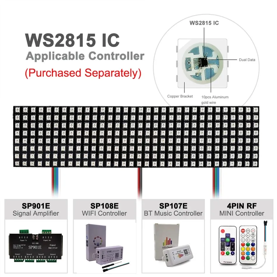 DC12V WS2815B Matrix Panel Flexible 8X8 8X16 8X32 LEDs Digital Programmed lndividually Addressable LED Pixel Full Color Screen