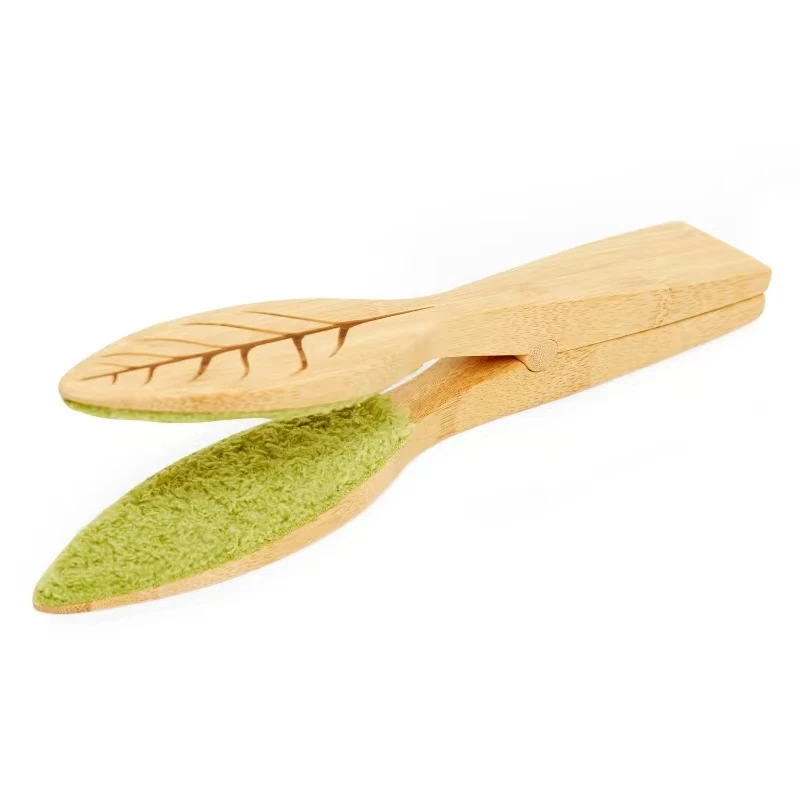 New Original Portable Wooden Hand-Held Green Brush Houseplant Leaf Cleaning Tongs