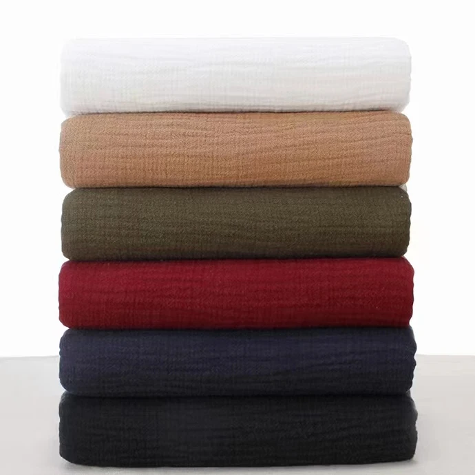 wholesale eco 2 layers crepe crinkle linen cotton double gauze muslin swaddle fabric
