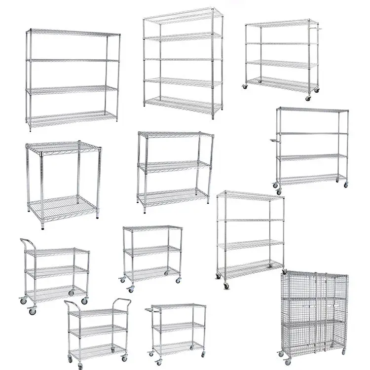 High Quality 6-Tier Industrial Storage Racking Heavy Duty Metal Wire Shelving Unit Chrome Wire Shelving