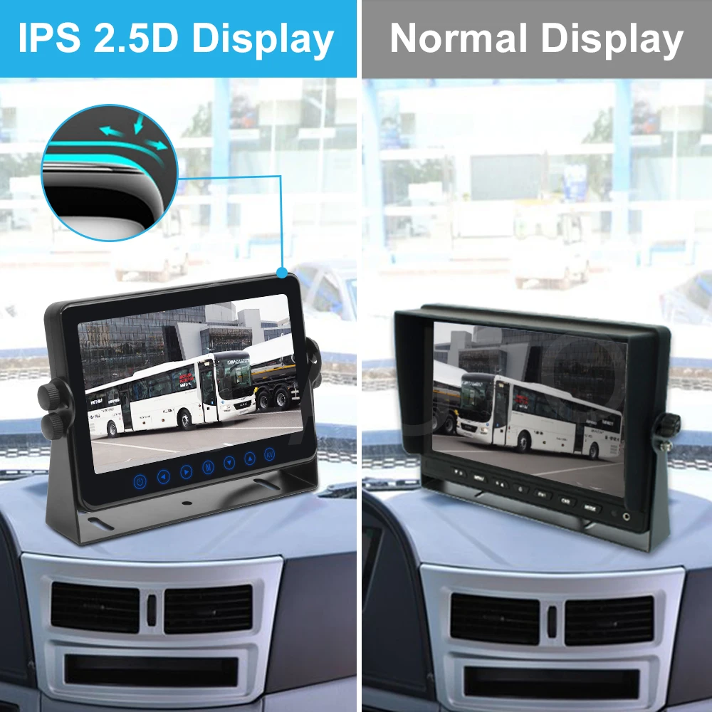 PJAUTO 7 Inch AHD Heavy Duty Monitor Rear View Touch Button Monitor Full Glass Surface Van RV Bus Monitor